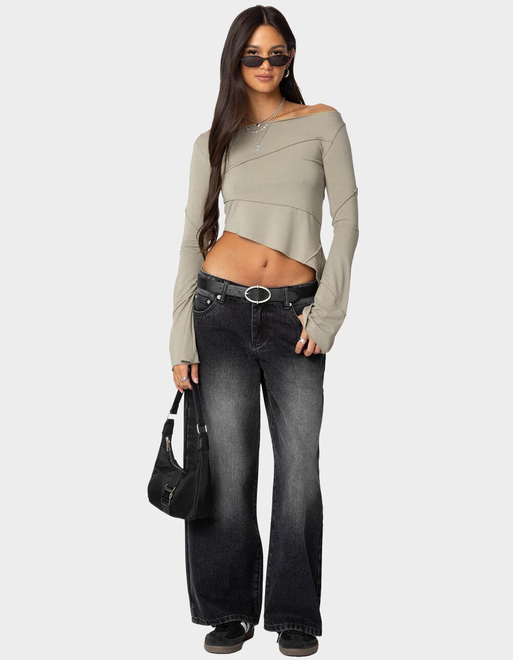 EDIKTED Petite Magda Low Rise Acid Wash Jeans Product Image