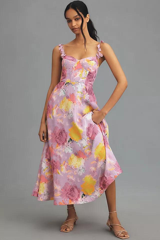 ML Monique Lhuillier Carmen Sweetheart Linen Midi Dress Product Image