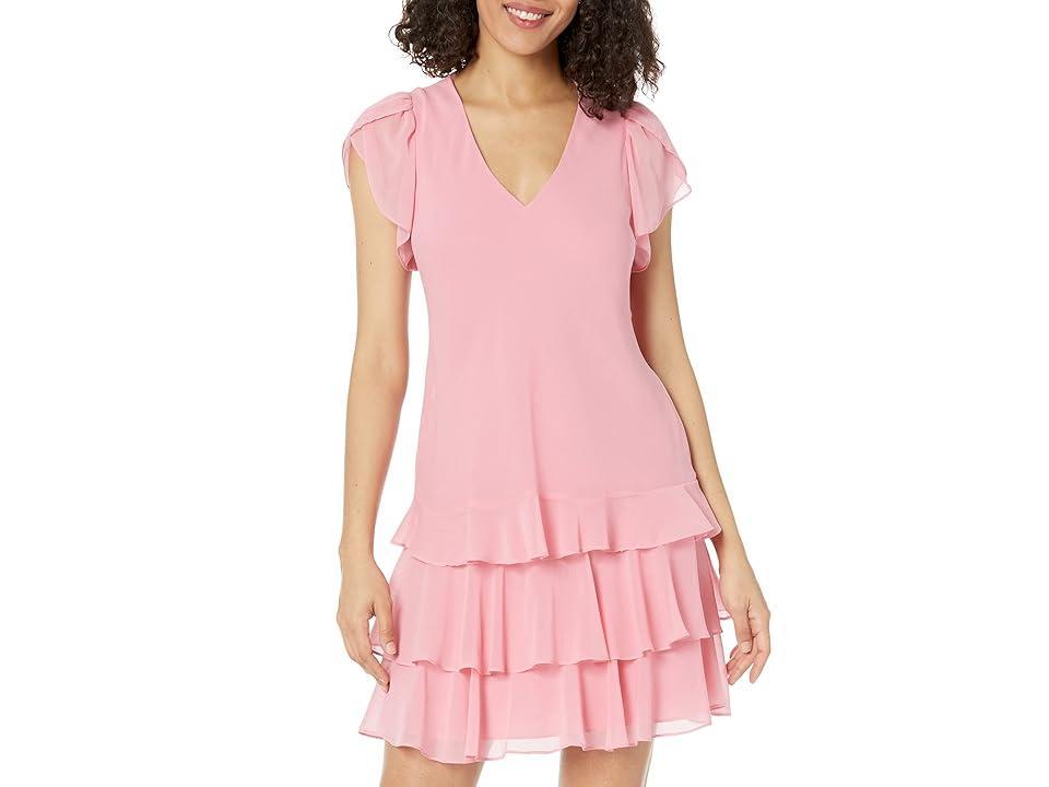 LAUREN Ralph Lauren Crinkle Georgette Drop-Waist Dress (Poolside Rose) Women's Dress Product Image