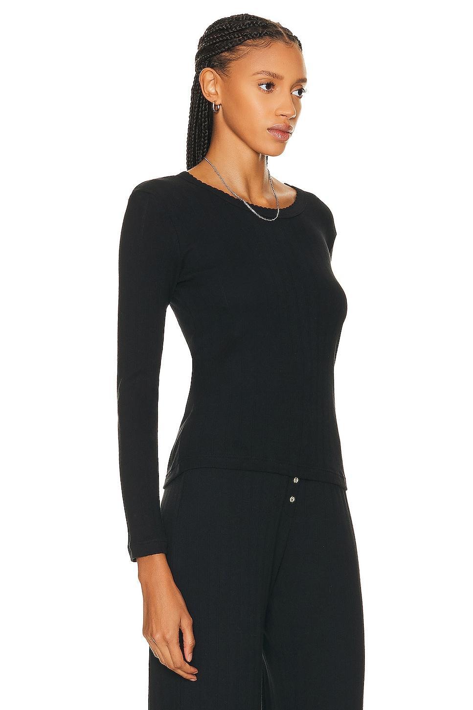 LESET Pointelle Slim Fit Long Sleeve Top Product Image