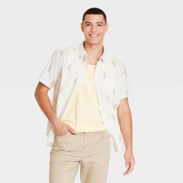 Mens Regular Fit Short Sleeve Poplin Button-Down Shirt - Goodfellow & Co Cream M Product Image