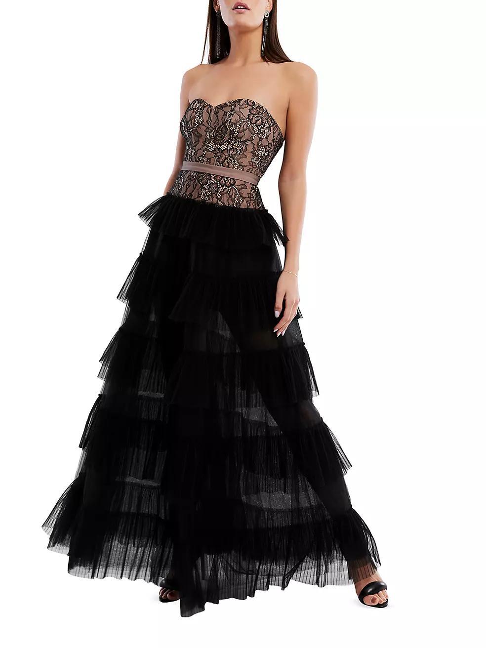 Strapless Lace & Tulle Gown Product Image