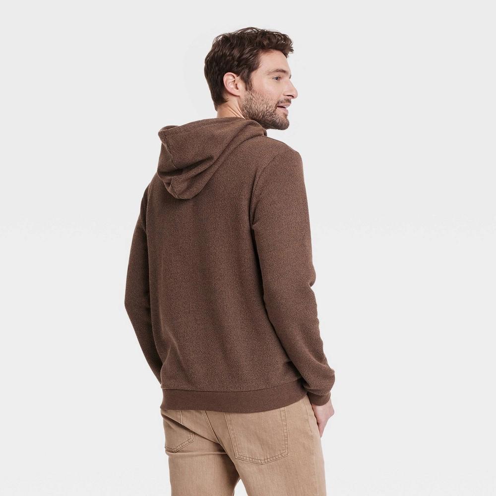 Mens Textured Fleece Hooded Sweatshirt - Goodfellow & Co Brown M Product Image