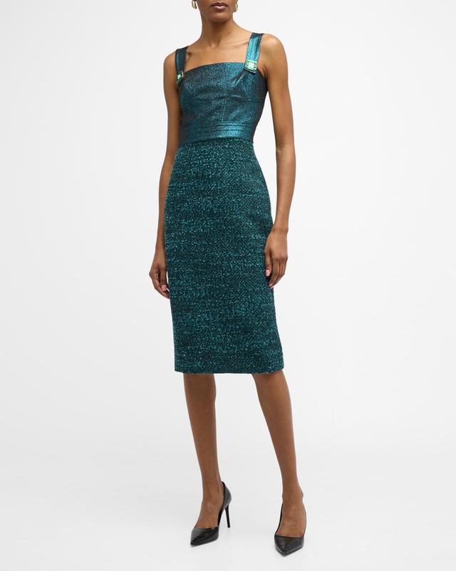 Womens Evening Crystal-Embellished Tweed Dress Product Image