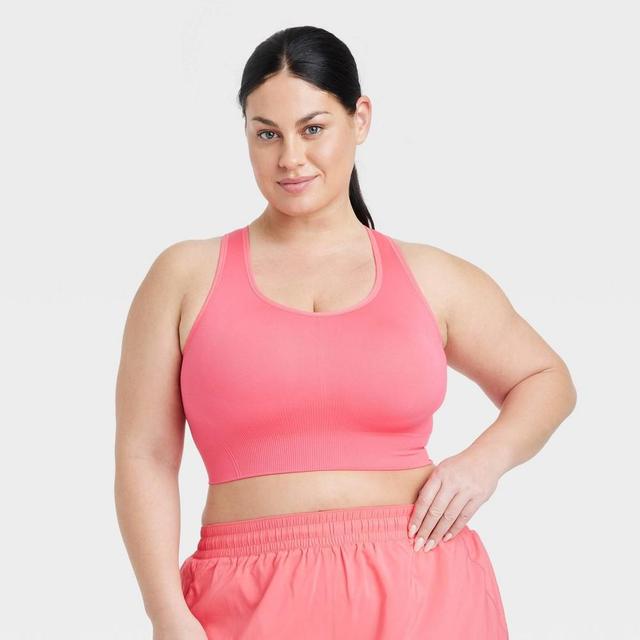 Womens Seamless Medium Support Racerback Sports Bra - All In Motion Coral XXL Product Image