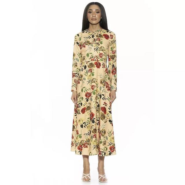 Womens ALEXIA ADMOR Ophelia Crewneck Long Sleeve Fit And Flare Midi Dress Product Image