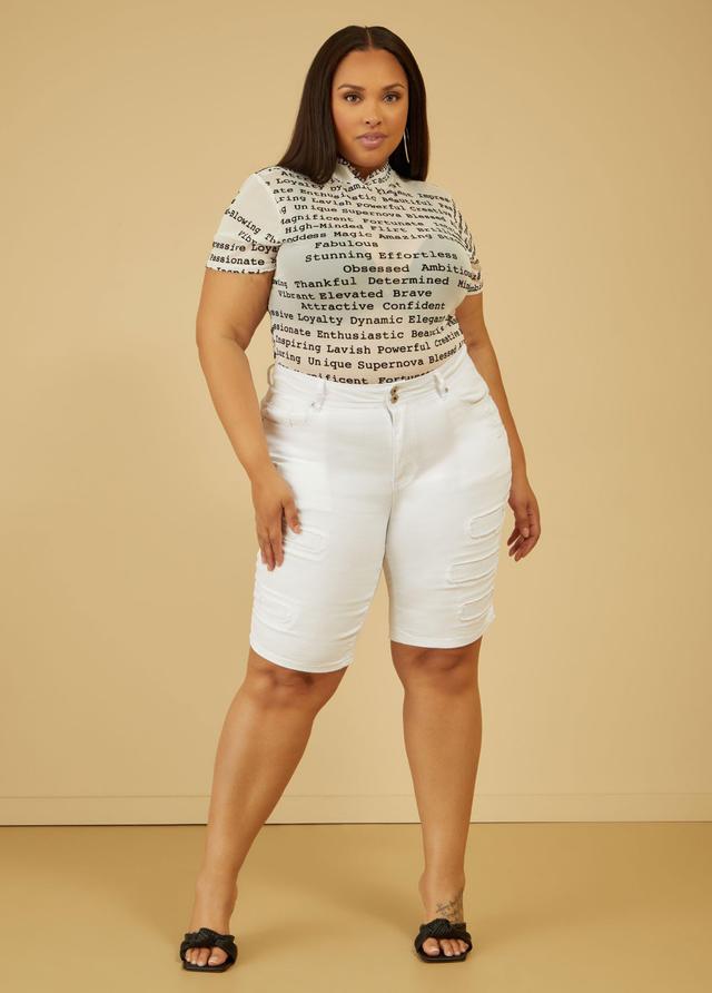 Plus Size Newspaper Flocked Mesh Bodysuit Ashley Stewart Product Image