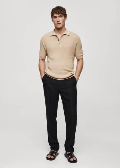 MANGO MAN - Openwork knit polo beigeMen Product Image