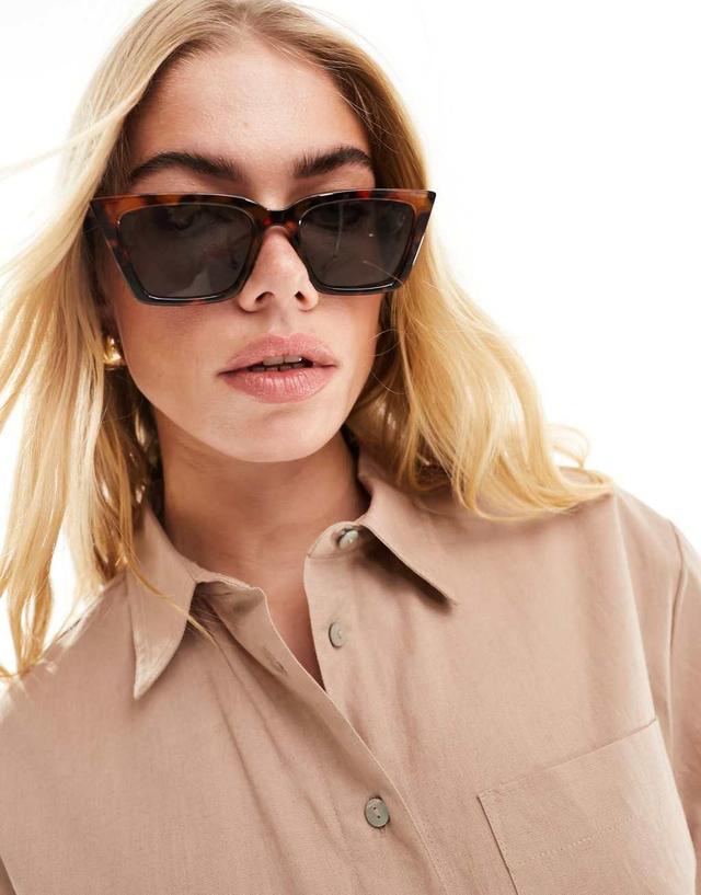 ASOS DESIGN fine frame square cat eye sunglasses in tort Product Image