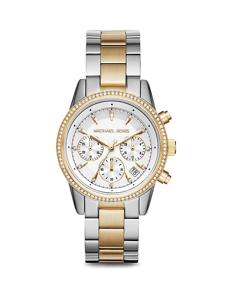 Womens Ritz Two-Tone Stainless Steel Chronograph Bracelet Watch - Silver Yellow Gold - Silver Yellow Gold Product Image