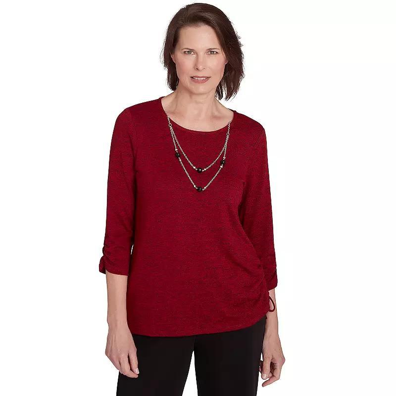 Petite Alfred Dunner Melange Crewneck Top with Detachable Necklace, Womens Product Image