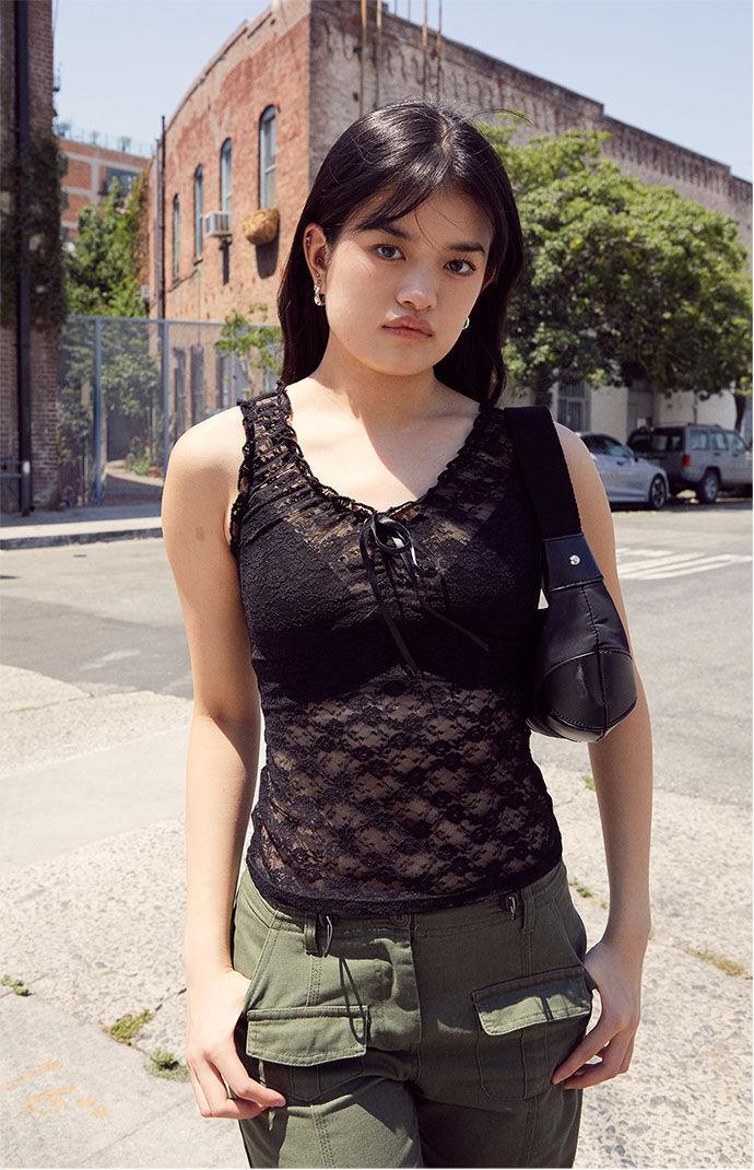 John Galt Womens Black Lace Tank Top Product Image