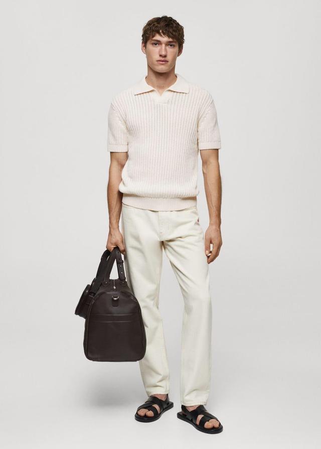 MANGO MAN - Openwork cotton knitte polo shirt off whiteMen Product Image