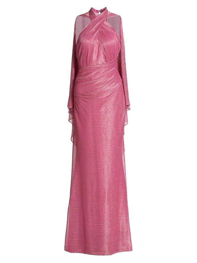 Womens Metallic Voile Halter Cape Gown Product Image