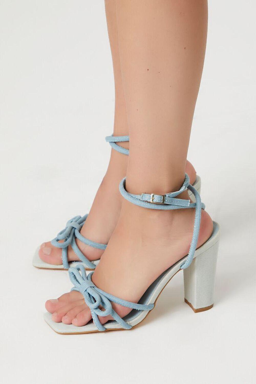 Strappy Denim Bow Block Heels | Forever 21 Product Image