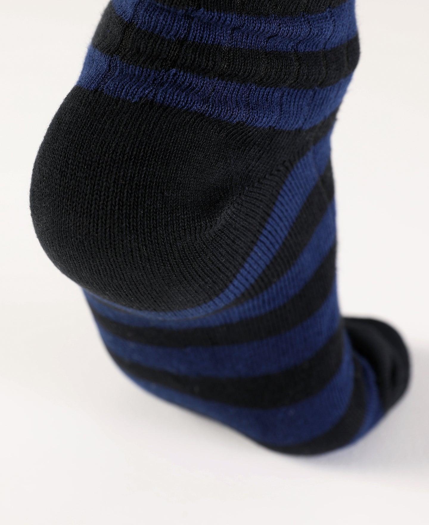 Retro Striped Cotton Socks - Black/Blue Product Image