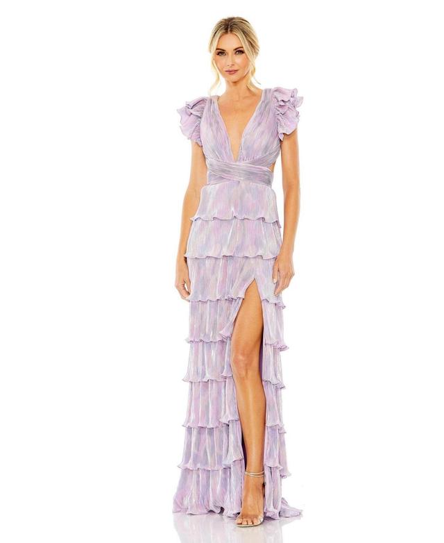 Ieena for Mac Duggal Cutout Ruffle Tiered Gown Product Image