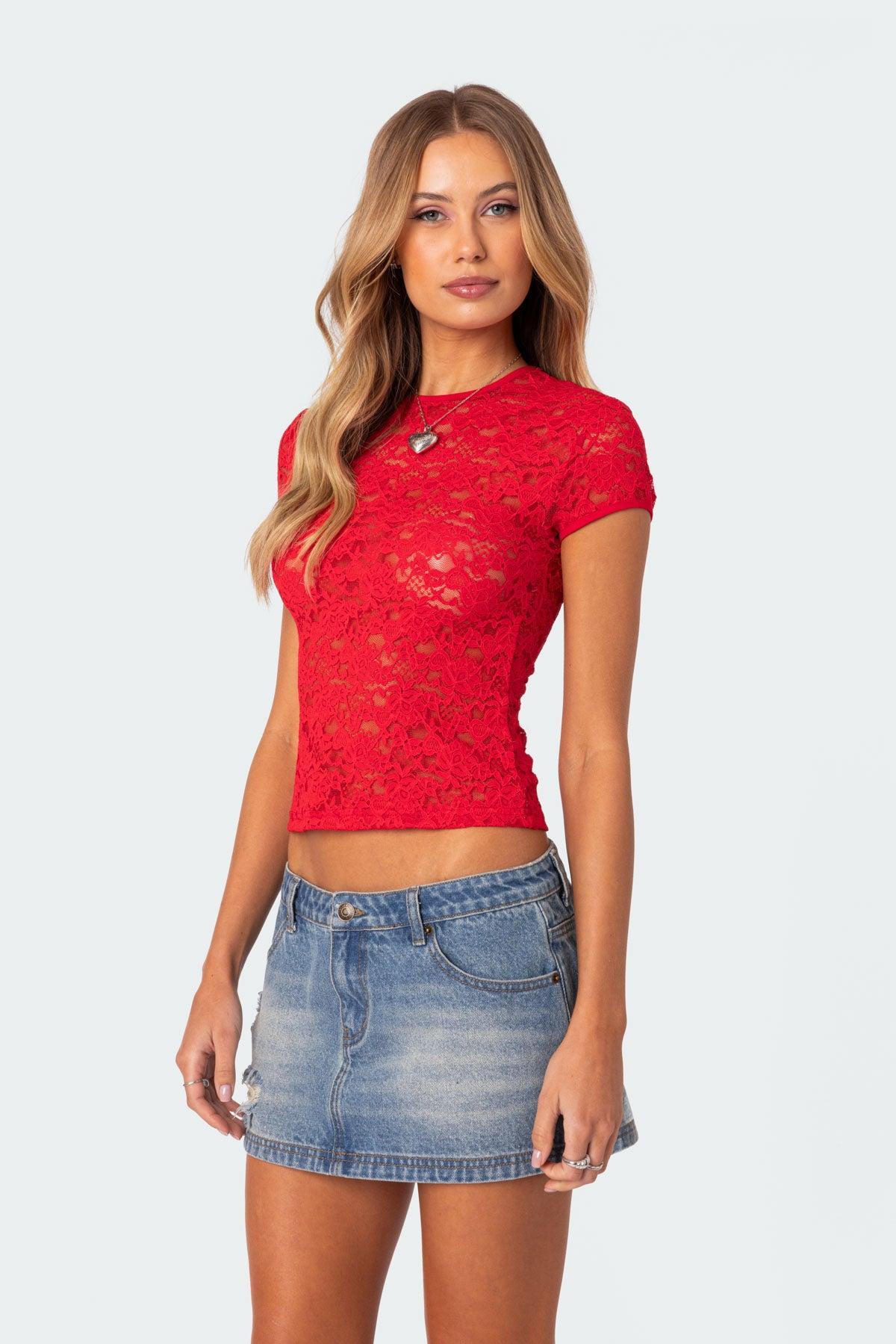 Kaori Sheer Lace T Shirt Product Image