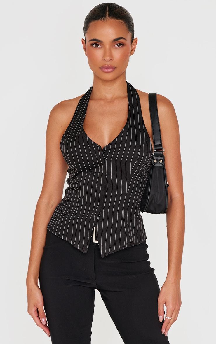 Black Pinstripe Halterneck Vest Product Image