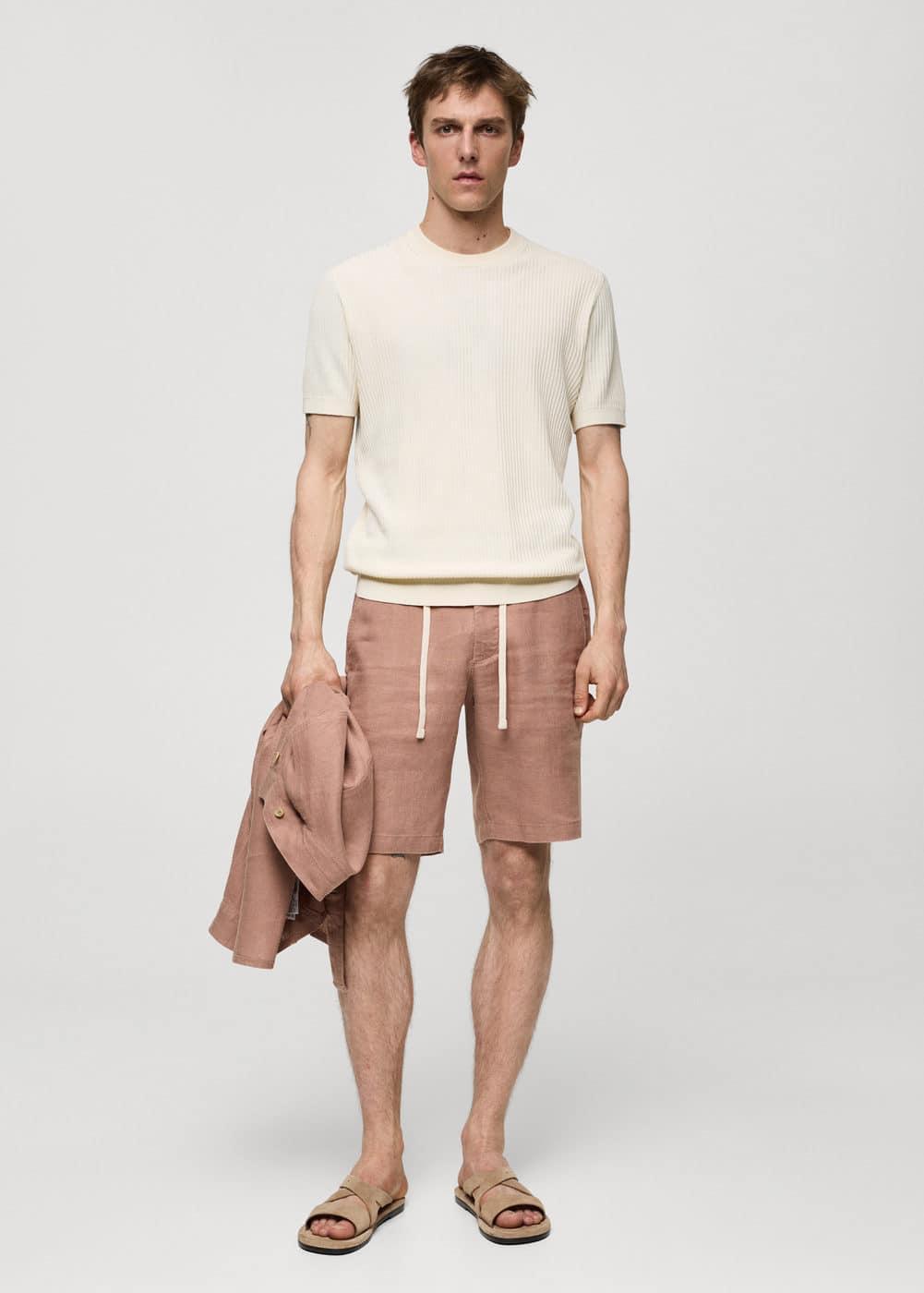 MANGO MAN - 100% linen bermuda shorts with drawstring salmonMen Product Image