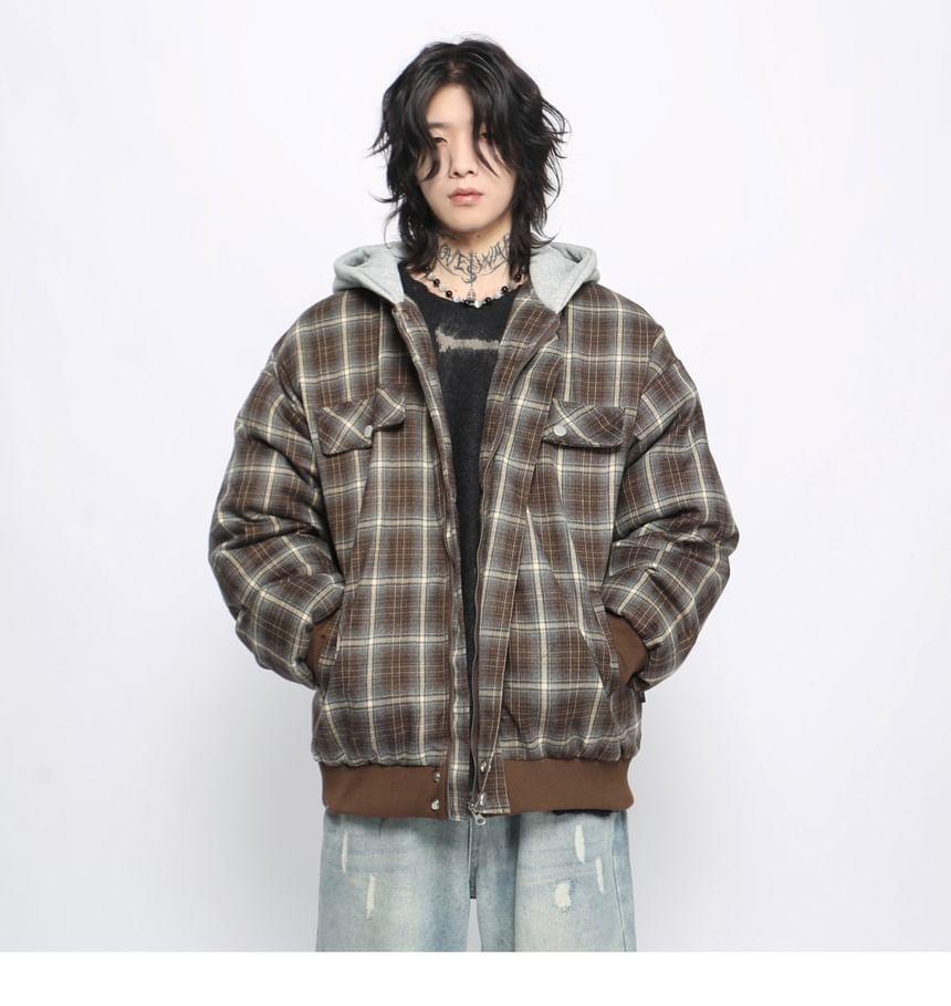 Plaid Hooded Zip Jacket Product Image