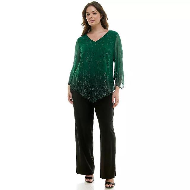 Plus Size Luxology 2-Piece V-Neck Poncho & Straight Leg Pants Set, Womens Product Image