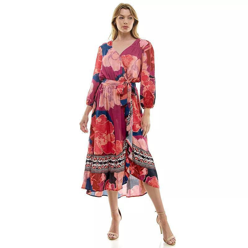 Womens Figueroa & Flower Belted Faux Wrap Maxi Dress Red Blue Product Image