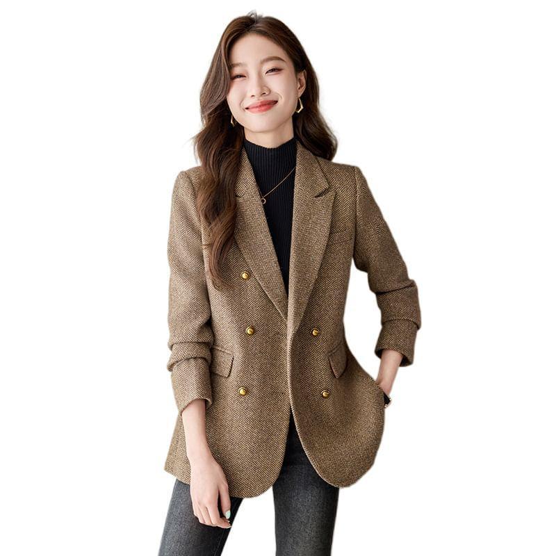 Lapel Collar Patterned Double Breasted Blazer Product Image