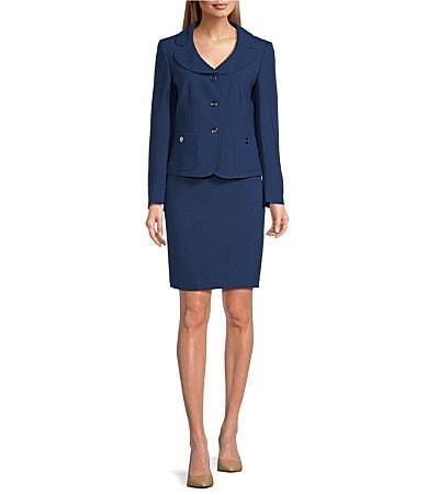 Nipon Boutique Textured Crepe Notch Lapel Patch Pocket Button Front Jacket Skirt Set Product Image