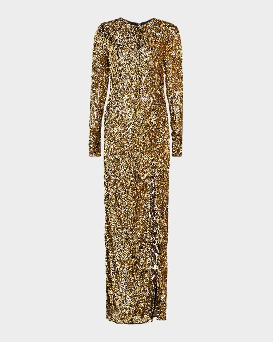 Abstract Sequin Long-Sleeve Slit Gown product image