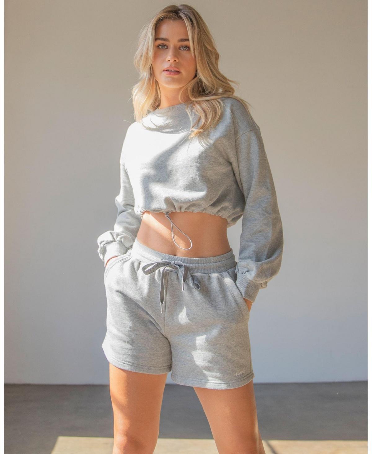 Rebody Active Womens Rebody Puff Sleeve Crop Sweatshirt for Women - Heather grey Product Image