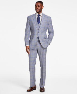 Tayion Collection Mens Classic Fit Plaid Vested Suit Separates Product Image