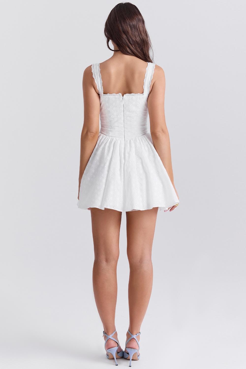 Brigitte White Cotton Broderie Anglais Corset Mini Dress Product Image