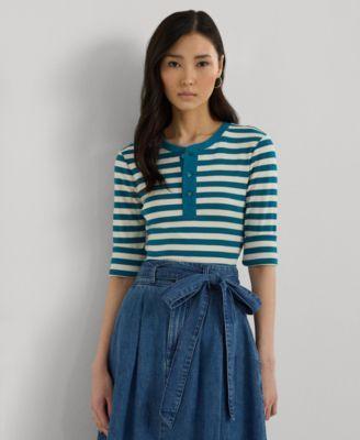 Lauren Ralph Lauren Womens Striped Henley Tee Product Image