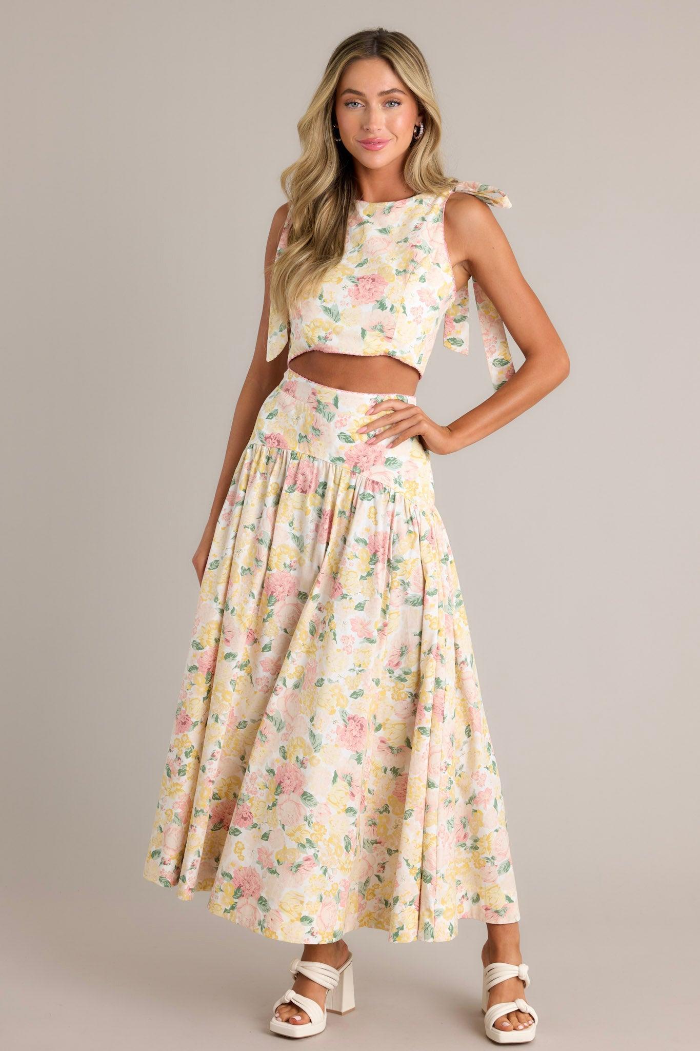 Petal Whispers Ivory Floral Maxi Skirt Product Image