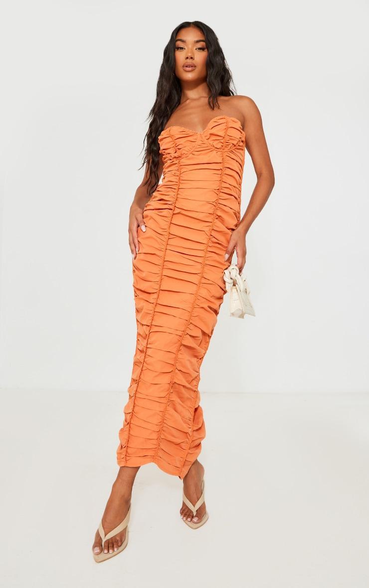 Orange Ruched Underwired Strappy Back Midaxi Dress Product Image