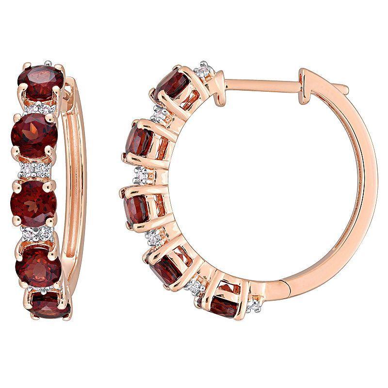 Stella Grace Rose Gold Tone Sterling Silver Garnet & White Topaz Hoop Earrings, Womens, 18k Pink Plated Product Image