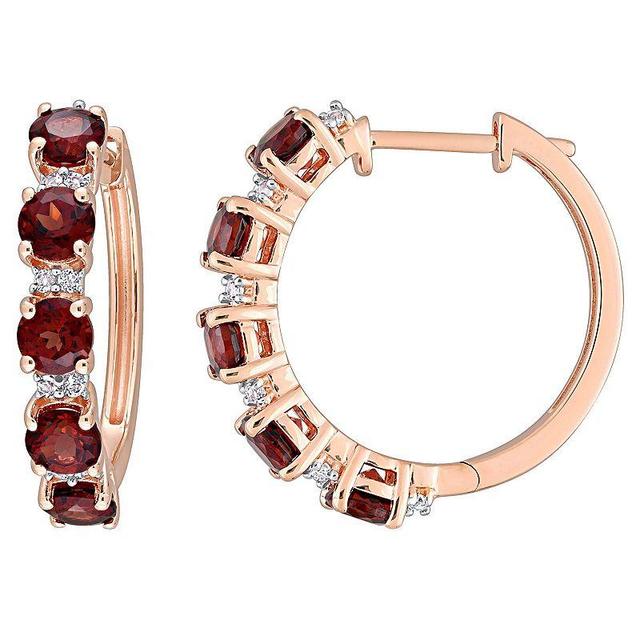 Stella Grace Rose Gold Tone Sterling Silver Garnet & White Topaz Hoop Earrings, Womens, Red Product Image