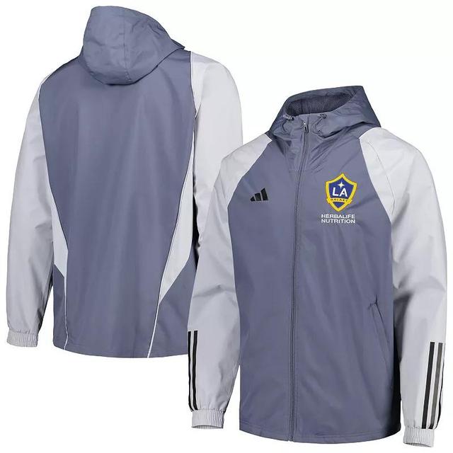 Mens adidas Charcoal LA Galaxy All-Weather Raglan Hoodie Full-Zip Jacket Product Image