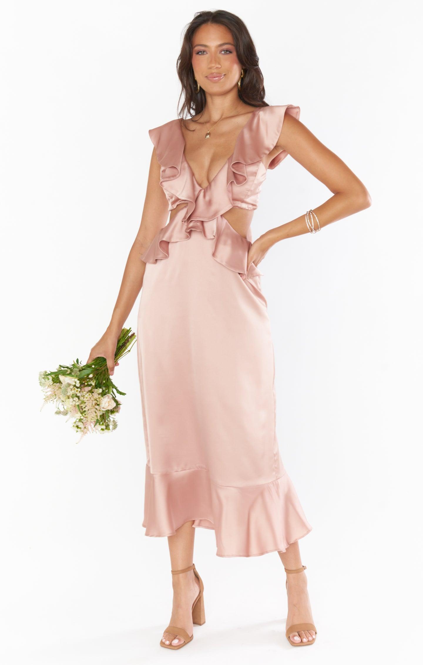 Zoey Midi Dress ~ Rose Gold Luxe Satin Product Image