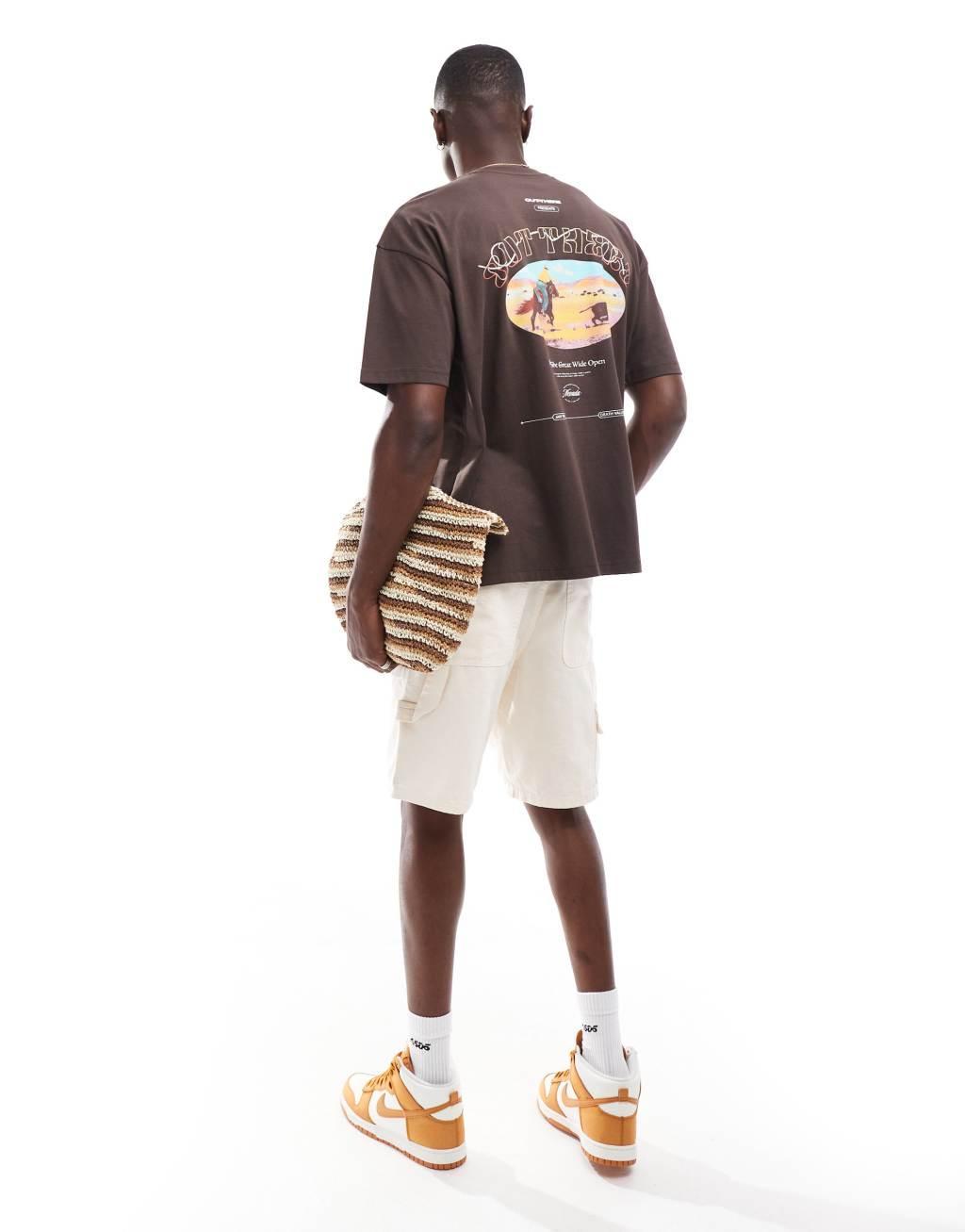 ASOS DESIGN oversized T-shirt with back print in brown Product Image