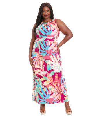 Plus Size Printed Halter-Neck Maxi Dress Product Image