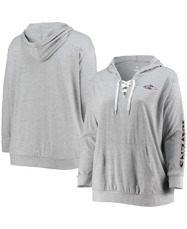 Womens Fanatics Branded Heathered Gray Baltimore Ravens Plus Size Lace-Up Pullover Hoodie Product Image