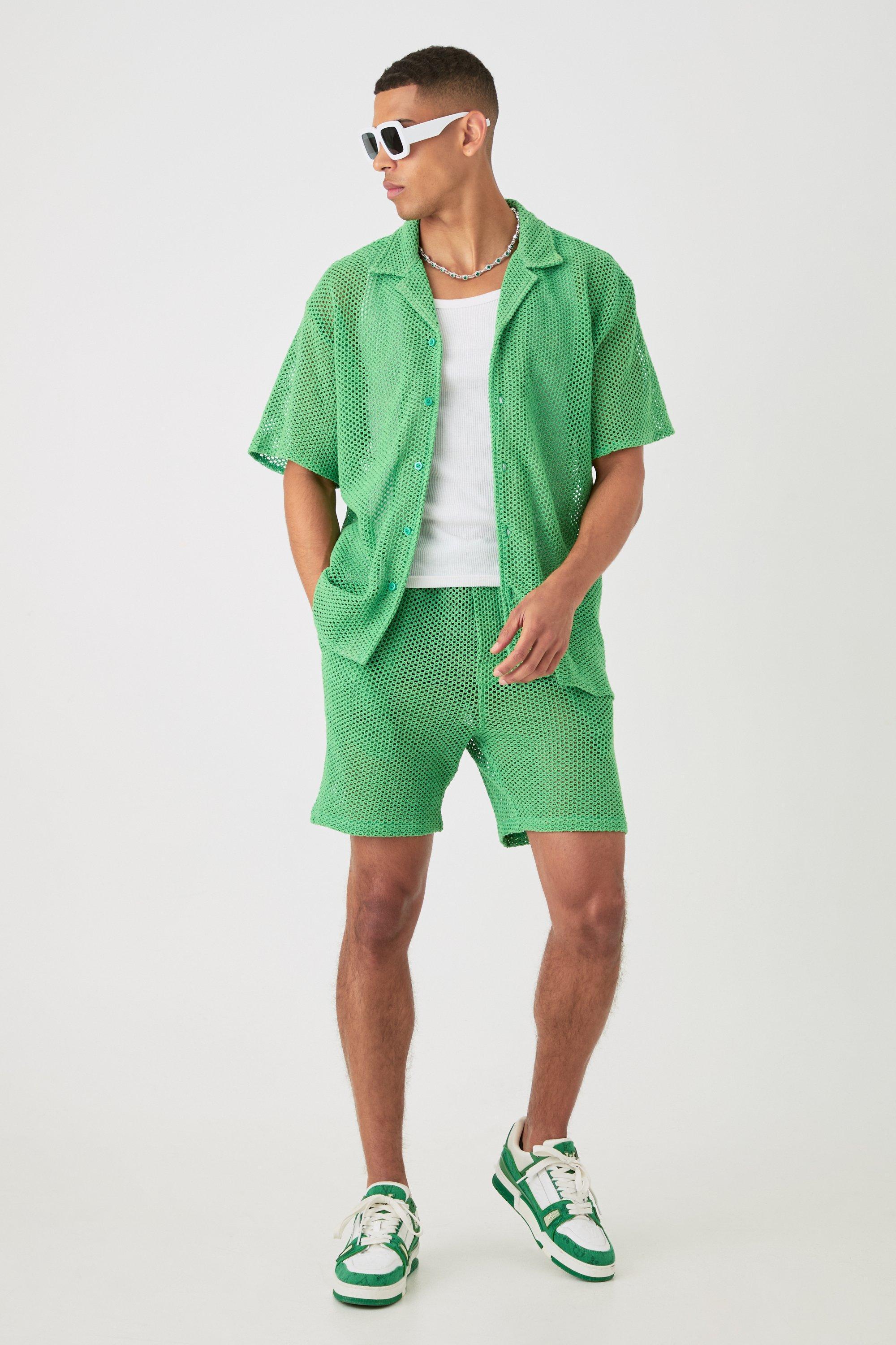 Boxy Open Stitch Shirt & Short Set | boohooMAN USA Product Image