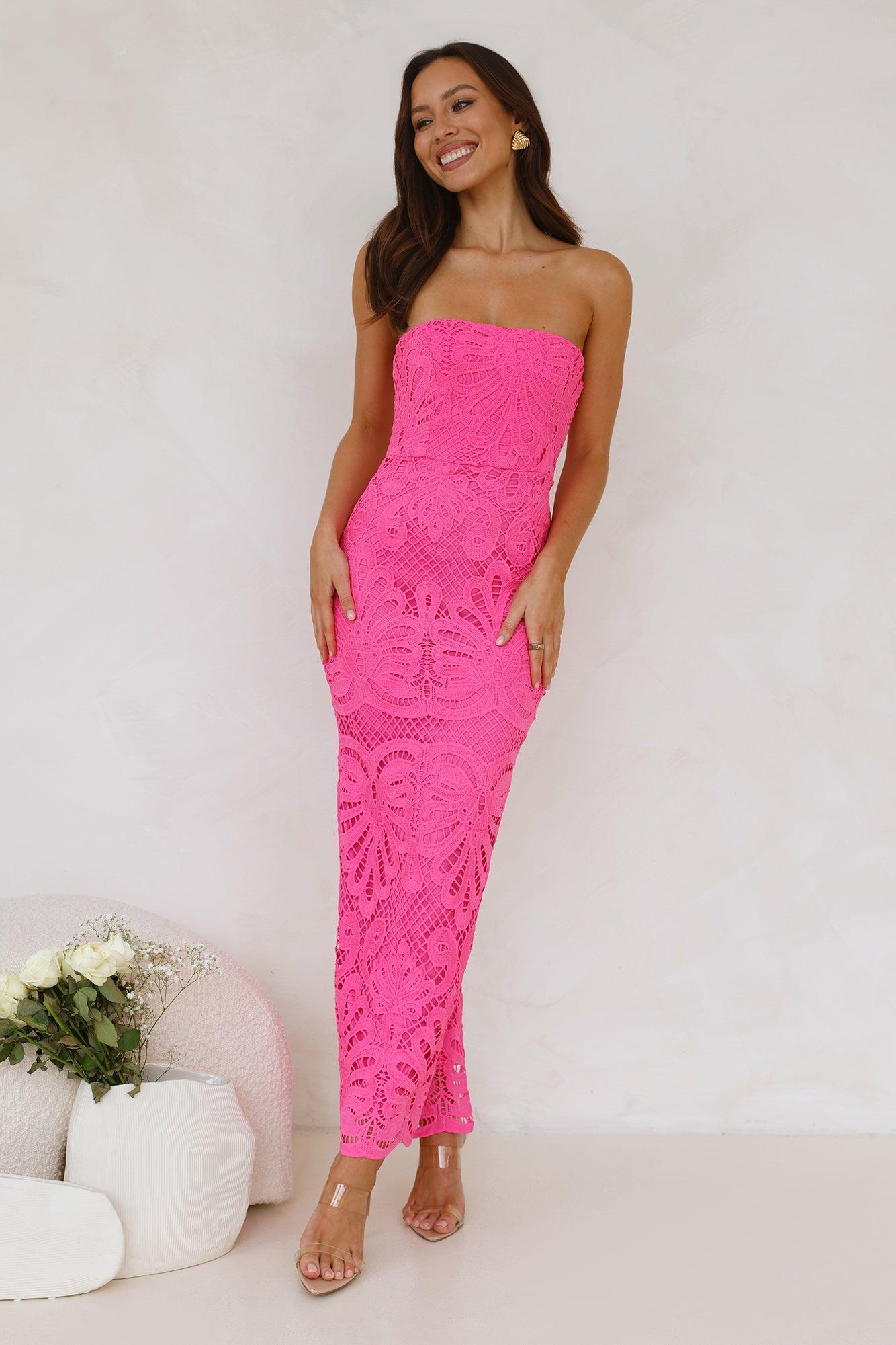 Counting Days Strapless Maxi Dress Hot Pink Product Image