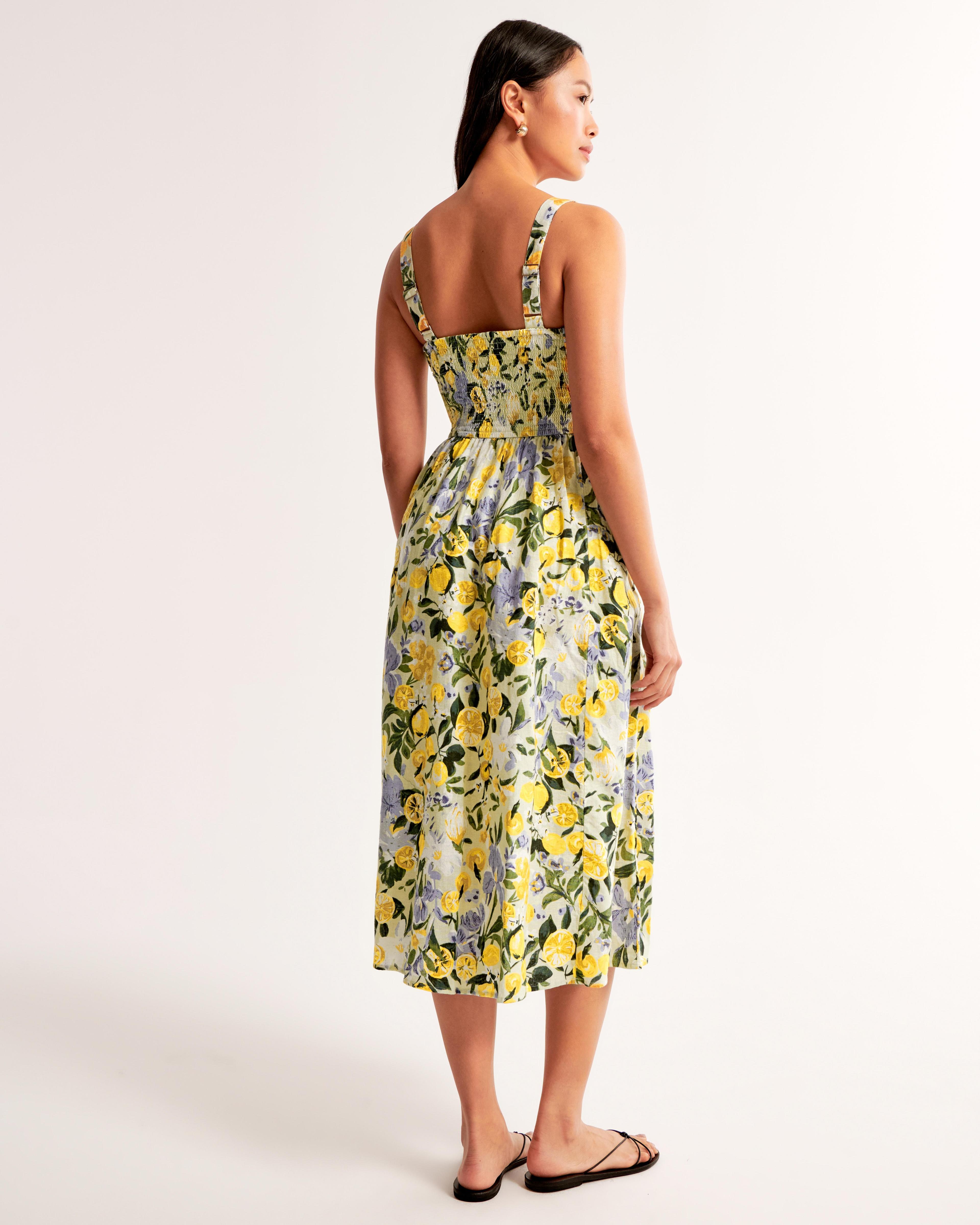 The A&F Emerson Linen-Blend Wide Strap Midi Dress Product Image