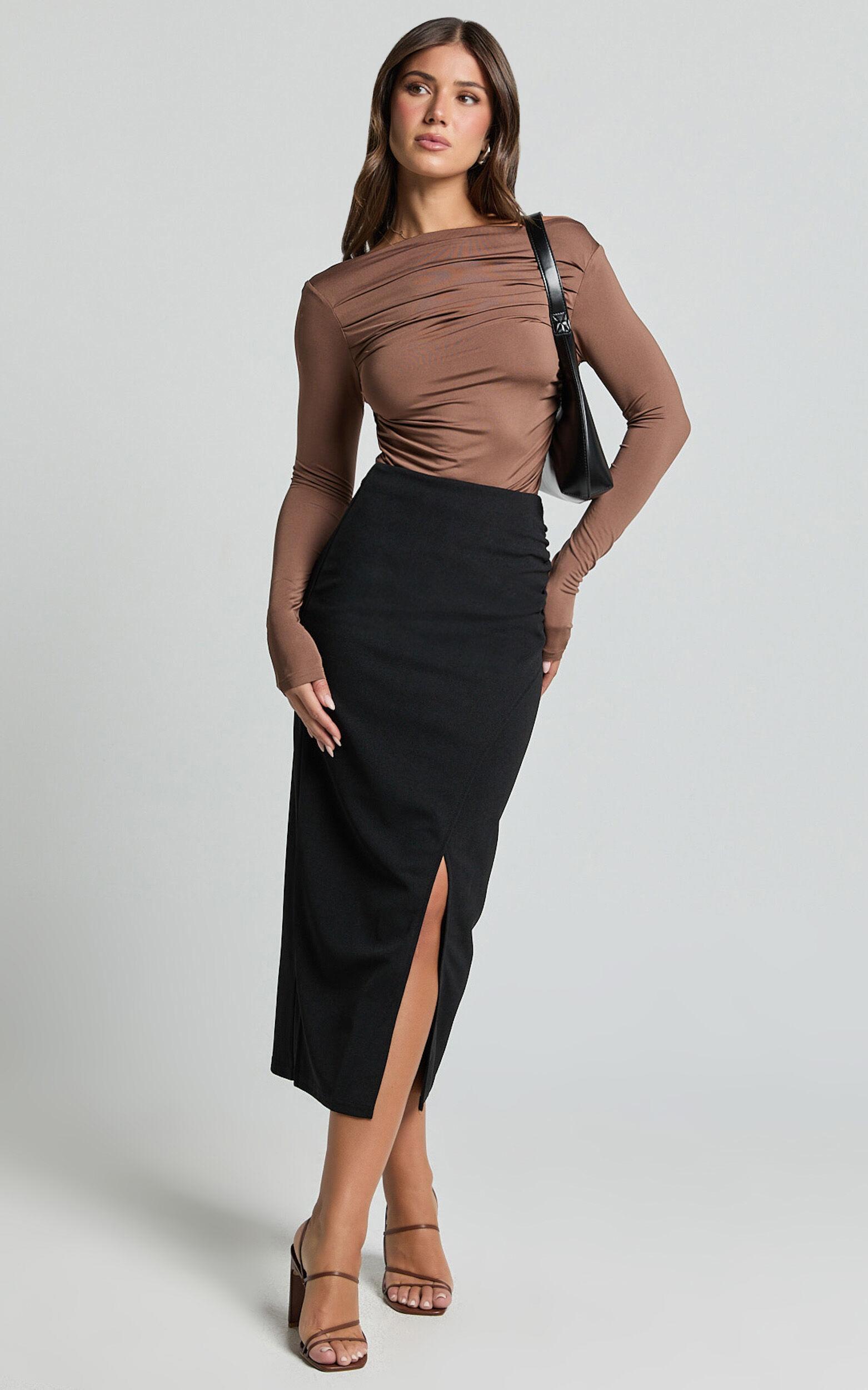 Heidi Midi Skirt - Faux Wrap Skirt in Black Product Image