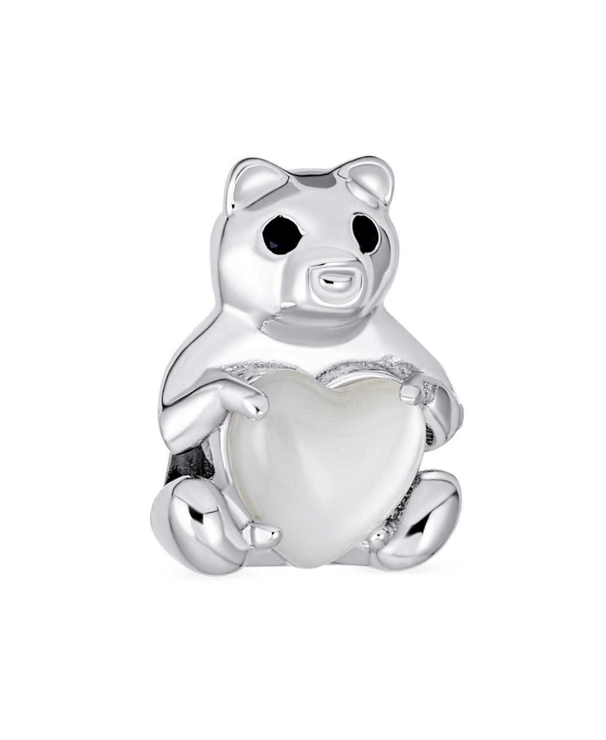 Bling Jewelry Stuff Animal Teddy Bear Charm Bead For Women Daughter Sterling Silver Mop Heart Accent Fits European Bracelet Product Image