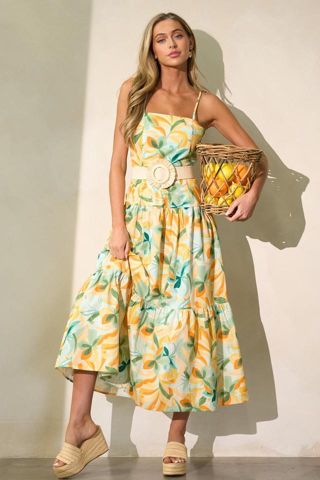 MINKPINK Solstice Yellow Tiered Midi Dress Product Image