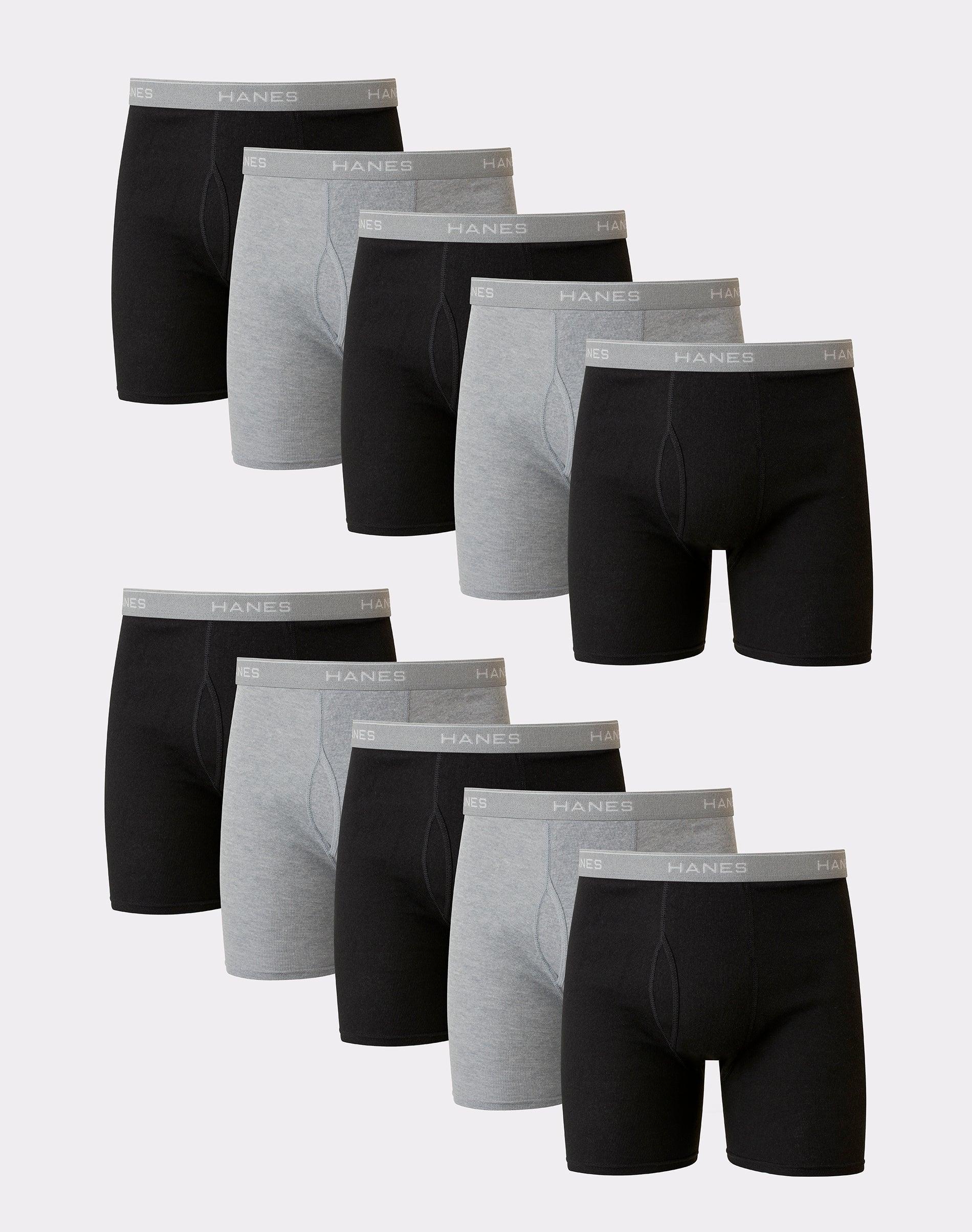 Hanes Mens Cotton Boxer Brief Underwear Super Value Pack, Black/Grey, 10-Pack L Product Image